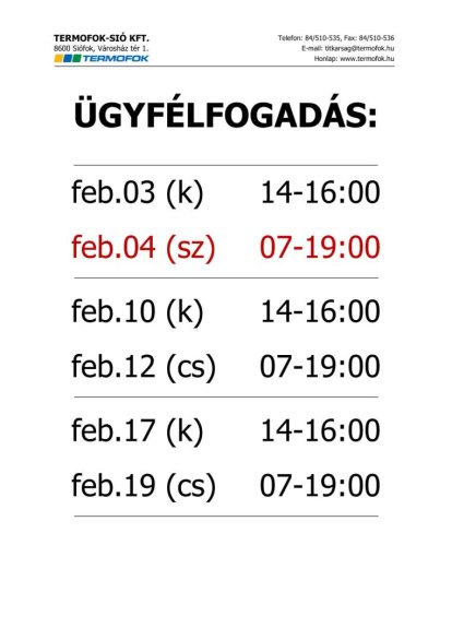 ÜGYFÉLSZOLGÁLATI NYITVATARTÁS VÁLTOZÁS!